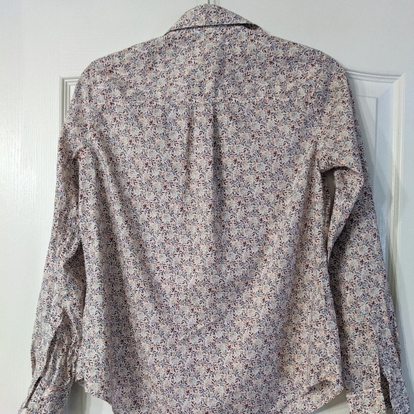 GAP Perfect Shirt V-Neck Button Down Cotton Floral Print Pink Navy Red - sz XS - Picture 3 of 10